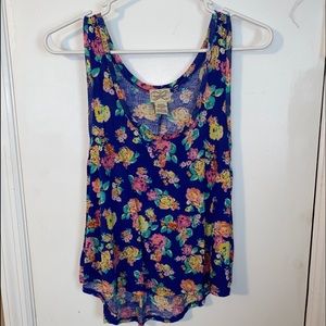 Navy tank top with floral print in size small